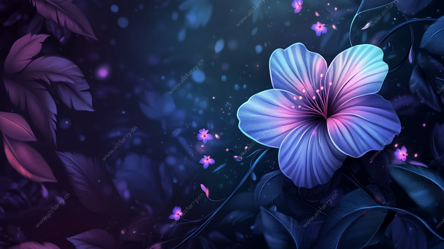梦幻蓝紫花卉夜景图