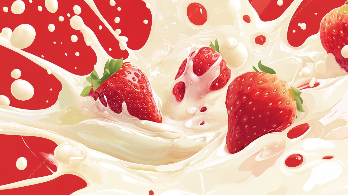 草莓牛奶飞溅艺术画面
