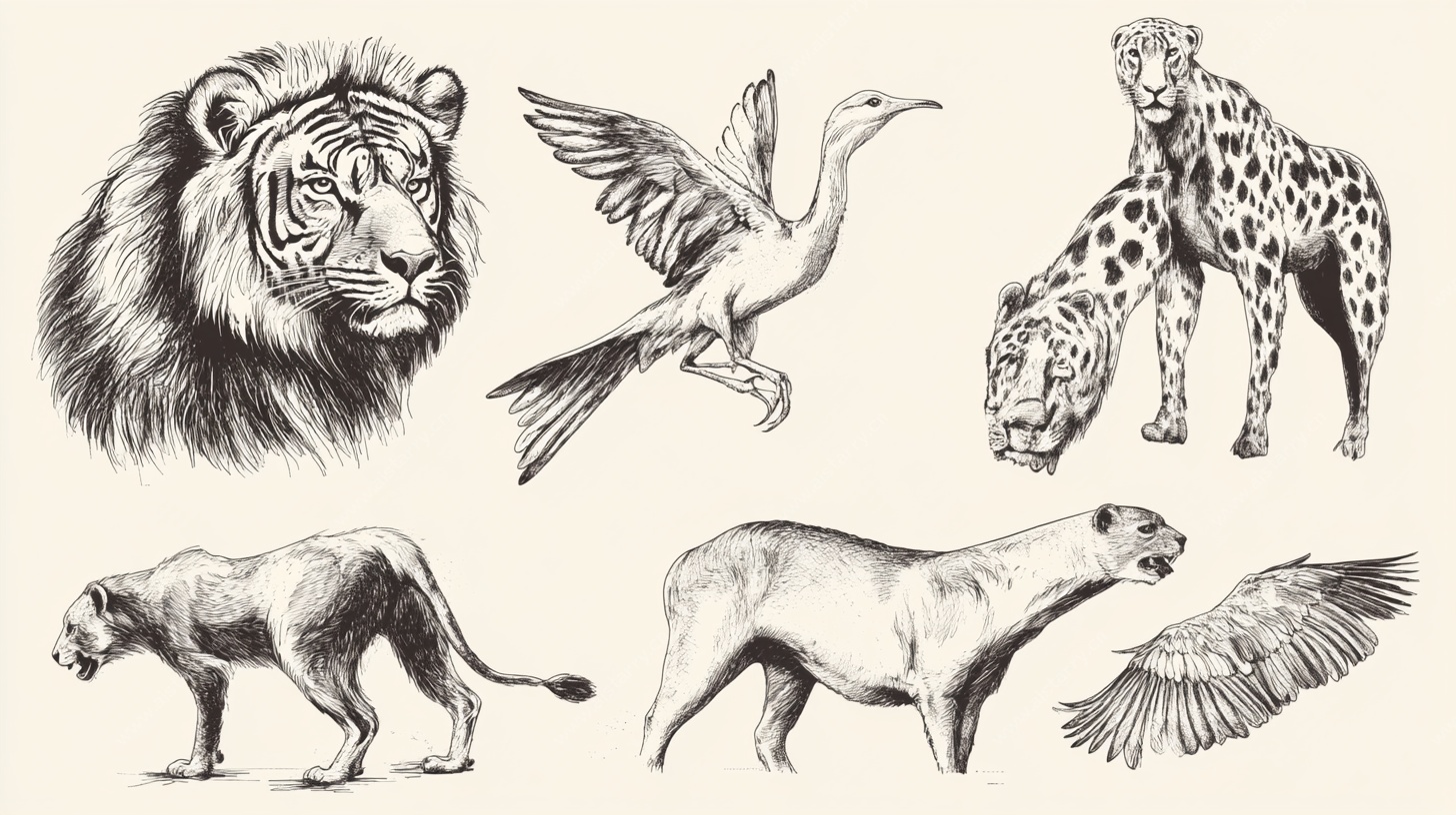 手绘野生动物集合
