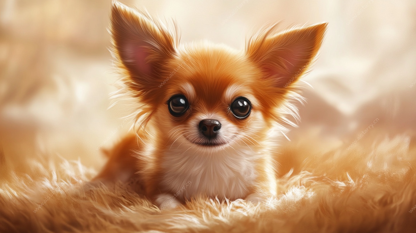 可爱吉娃娃趴在毛绒上