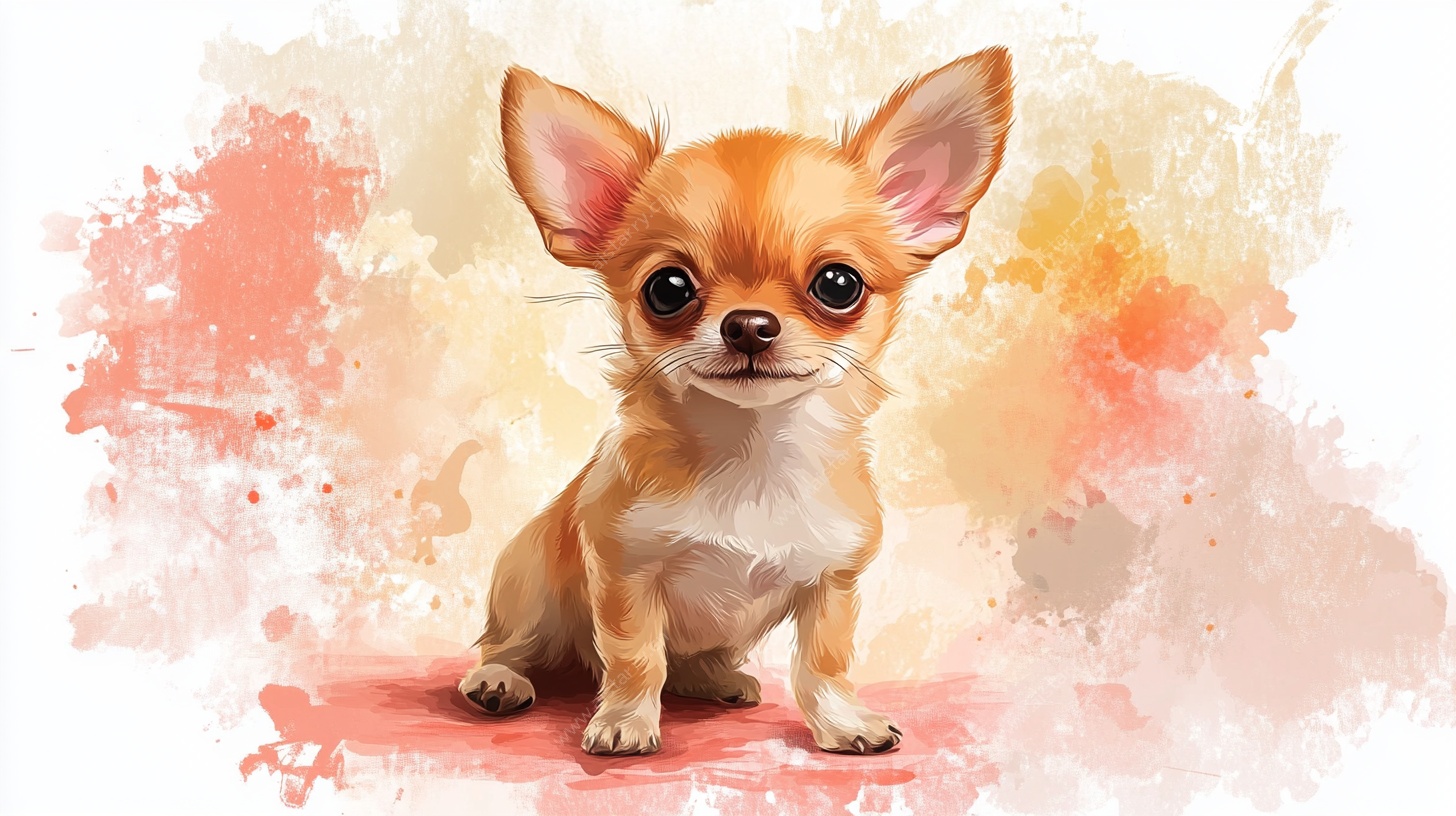 水彩风吉娃娃萌宠插画