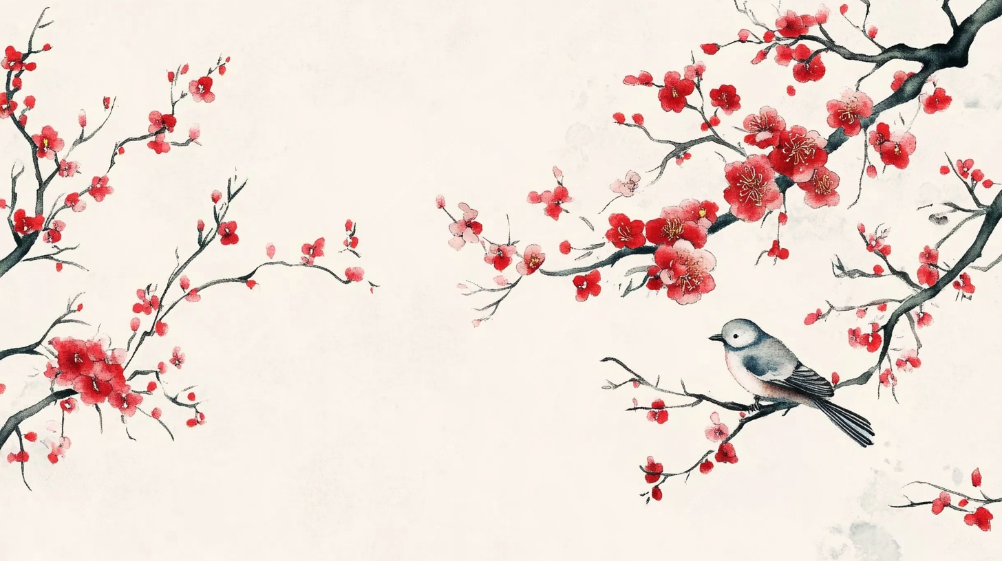 红梅栖鸟图