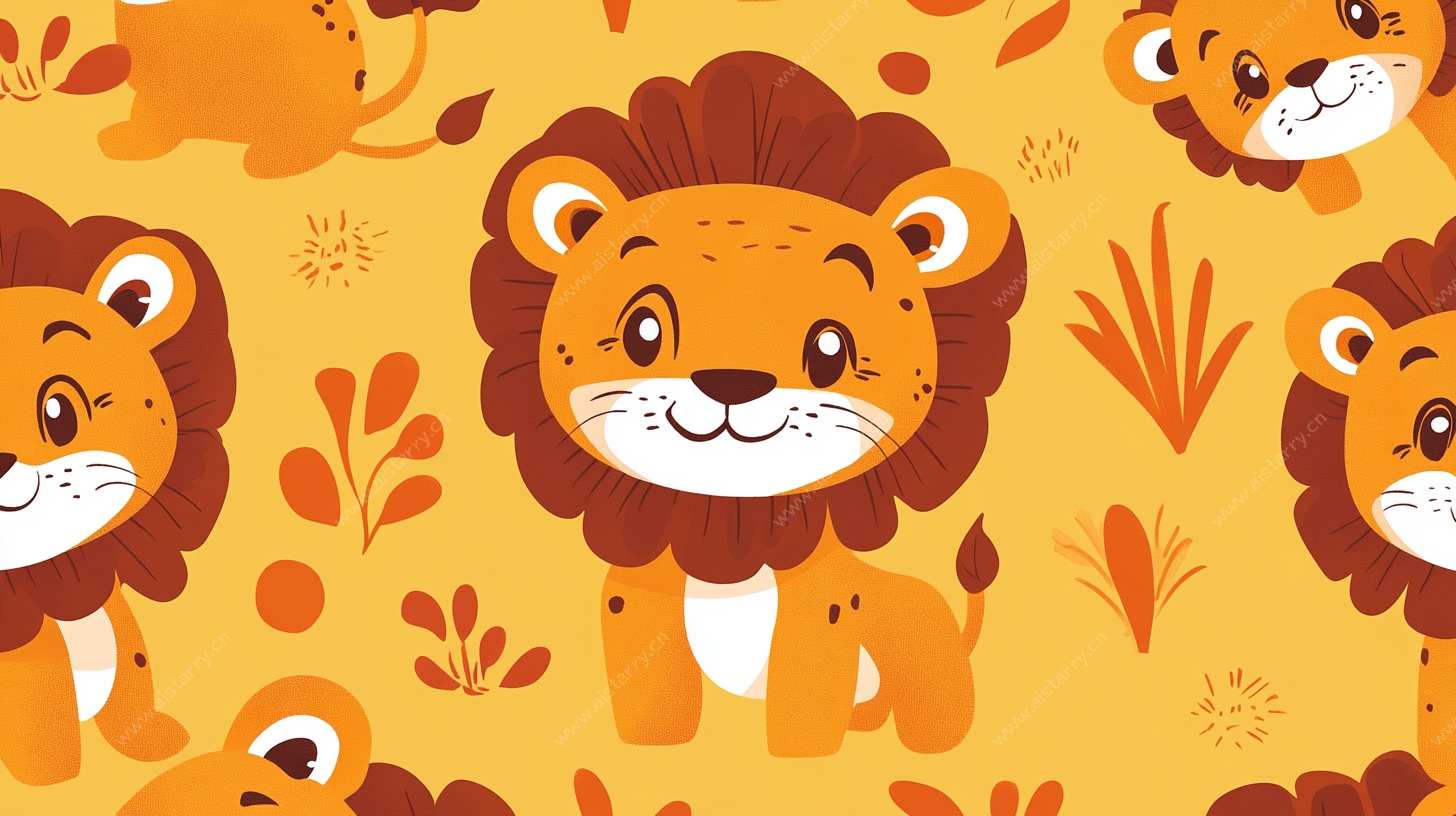 可爱狮子卡通无缝图案