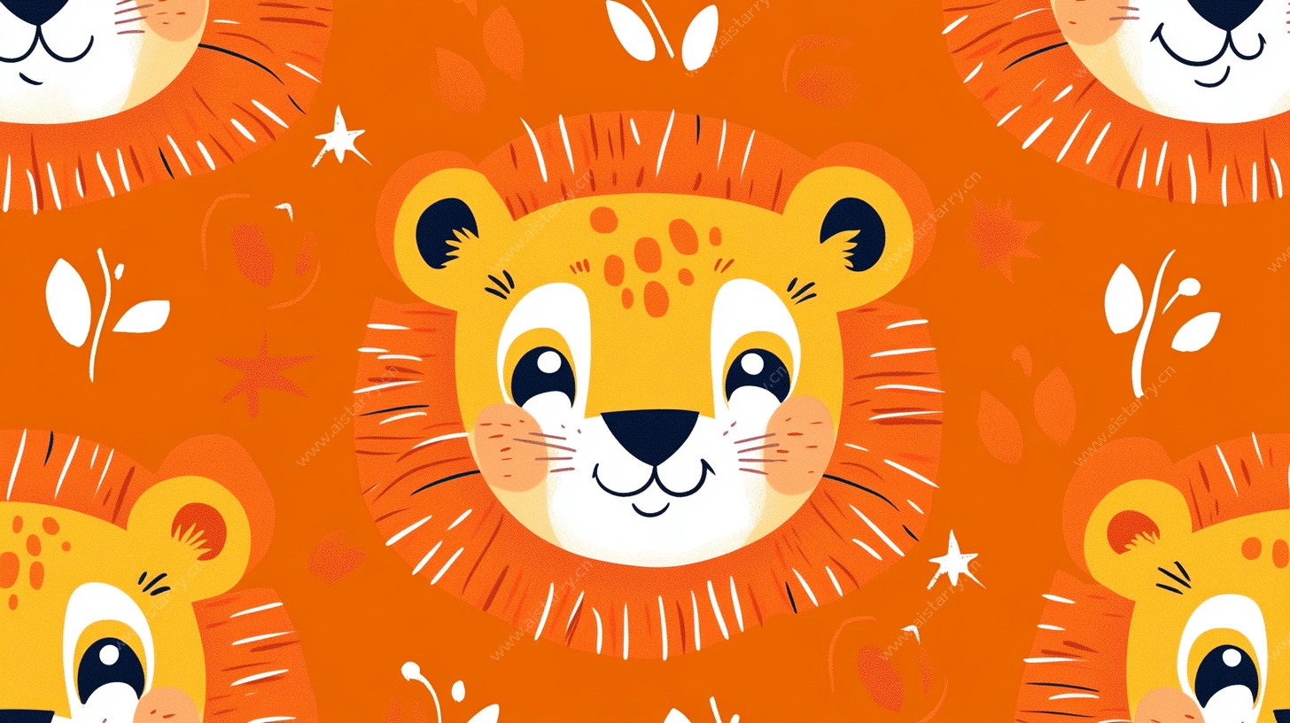 可爱豹脸橙色无缝图案