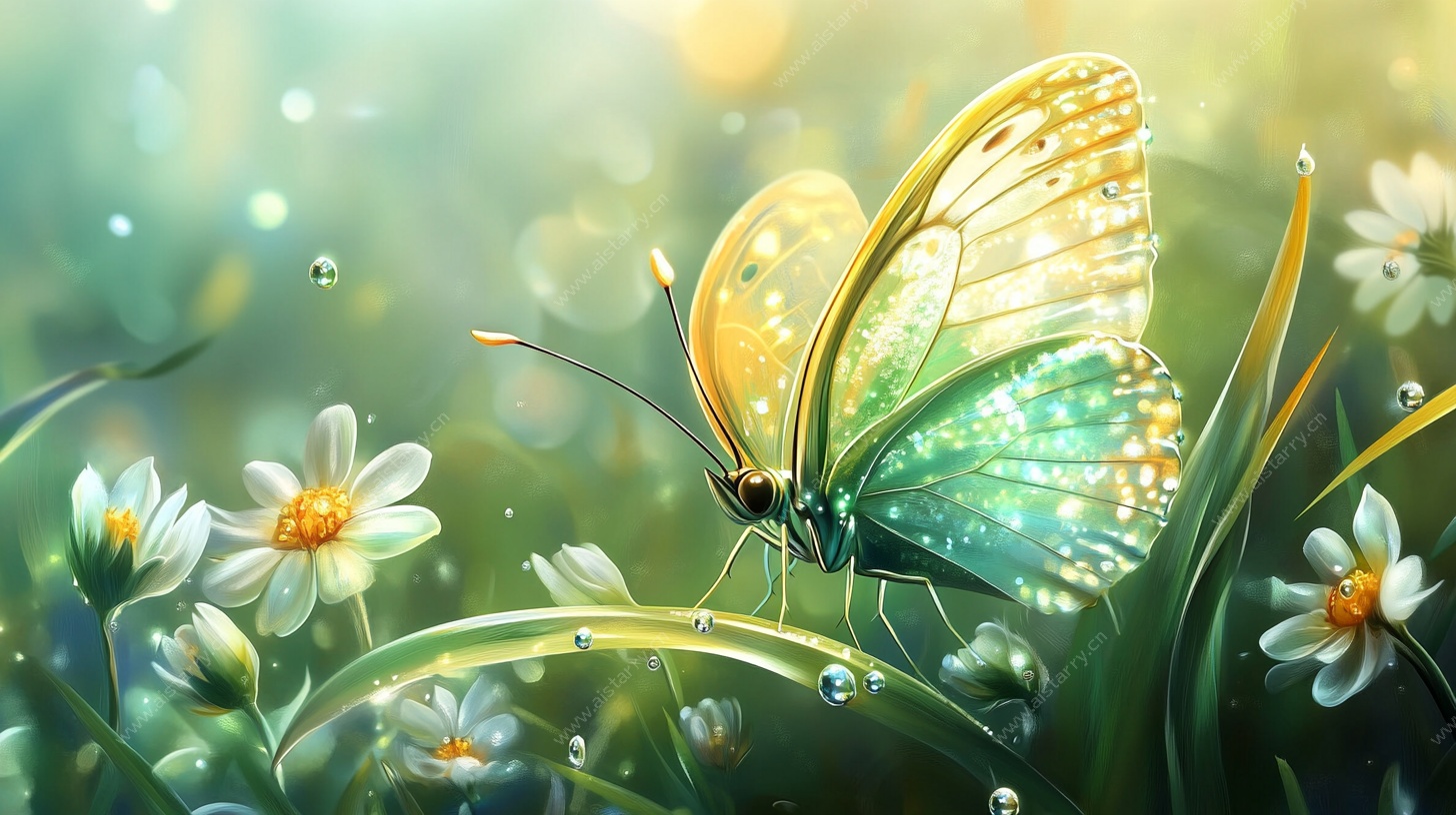 梦幻蝴蝶于花草间飞舞