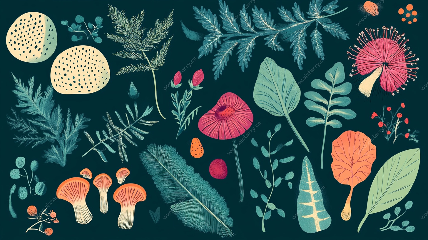 森林植物插画集合
