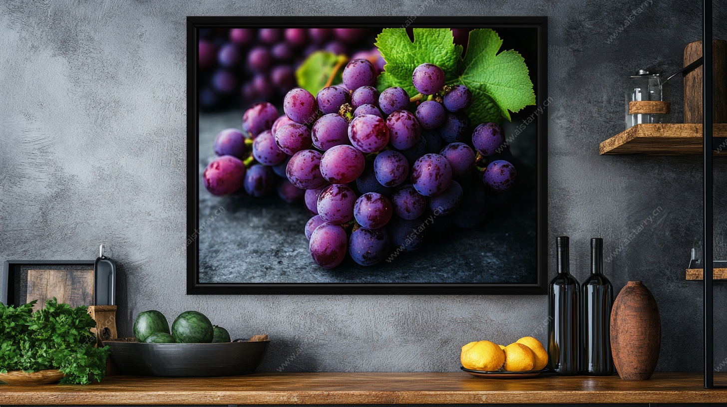墙上葡萄静物图