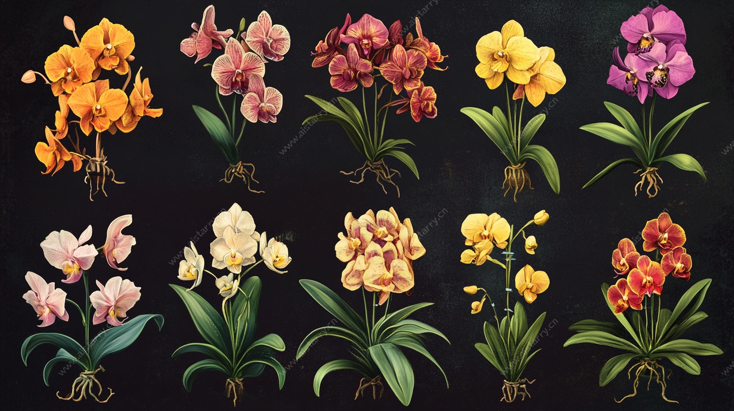 多彩兰花花卉插画展示