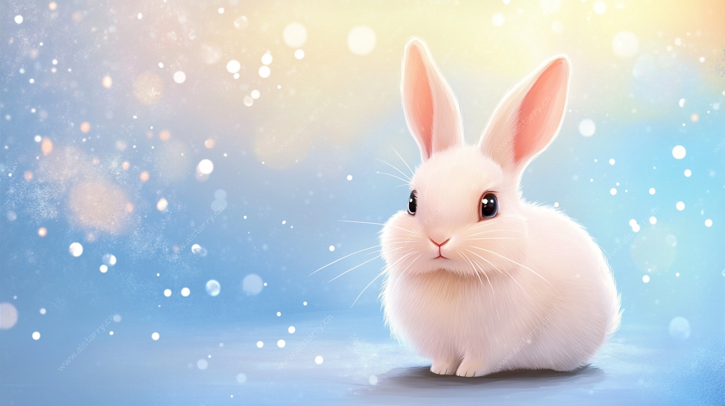 可爱白兔置身梦幻背景中