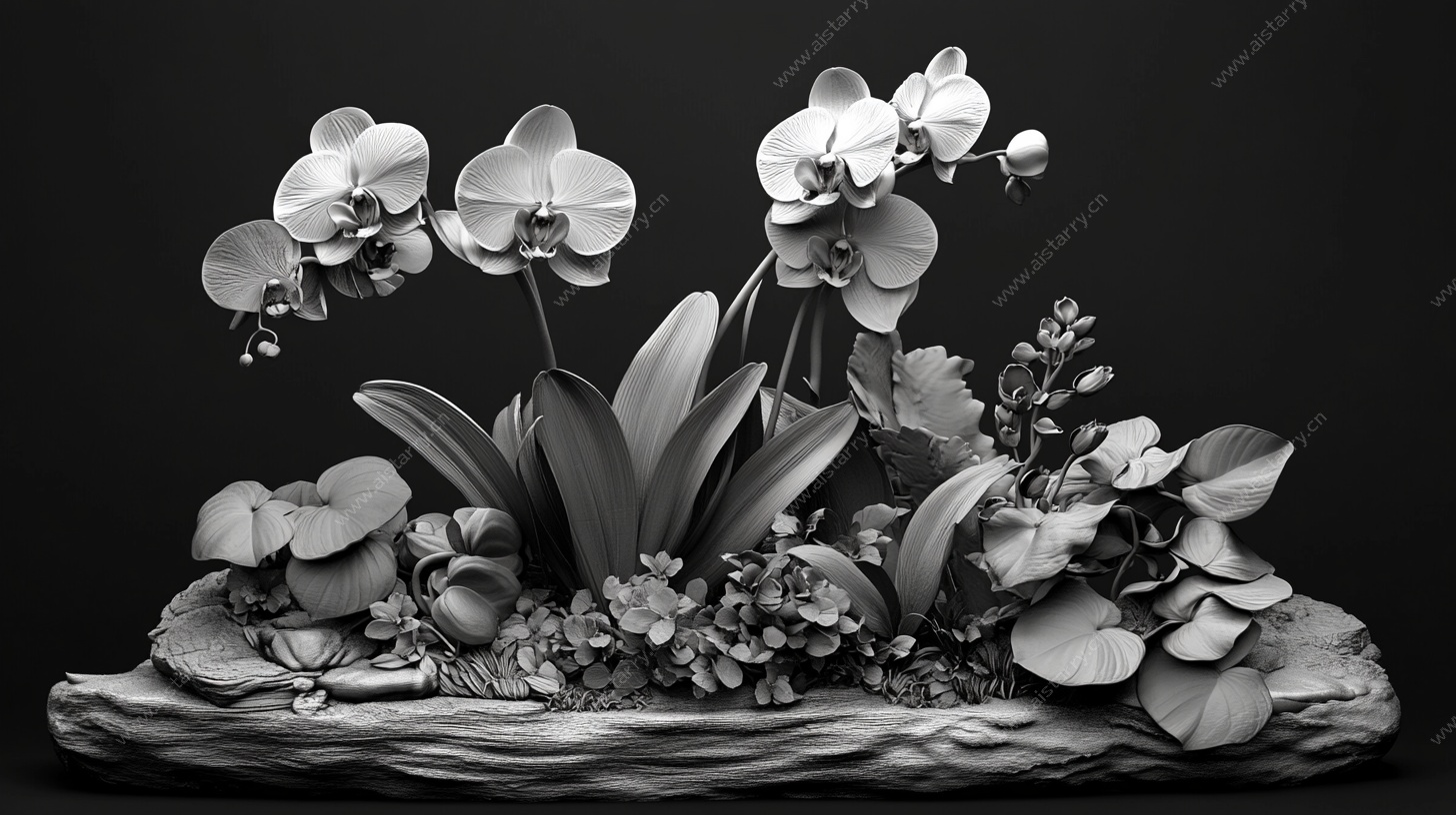 黑白兰花盆景艺术造型