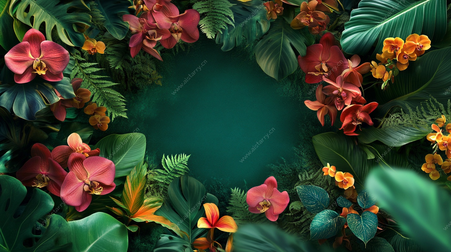 热带花卉环绕的绿意图景