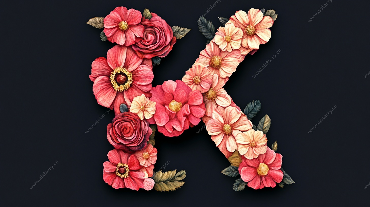花朵拼成的字母K艺术图案