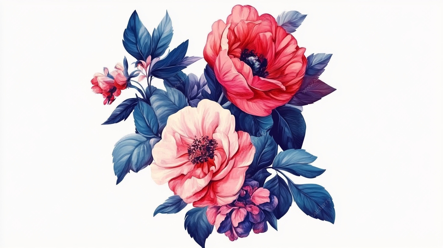 手绘艳丽花卉插画