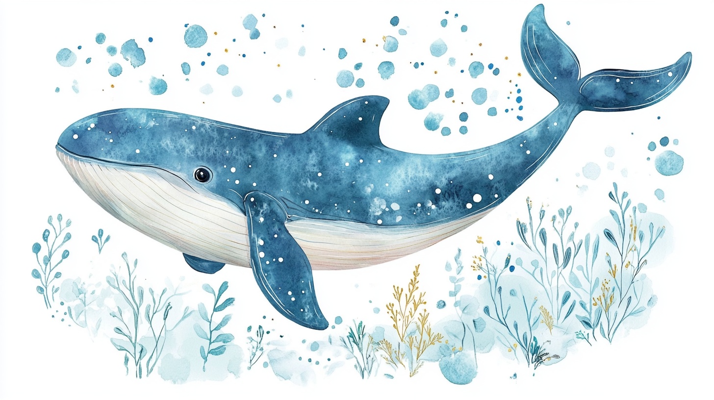 水彩风海洋蓝鲸插画