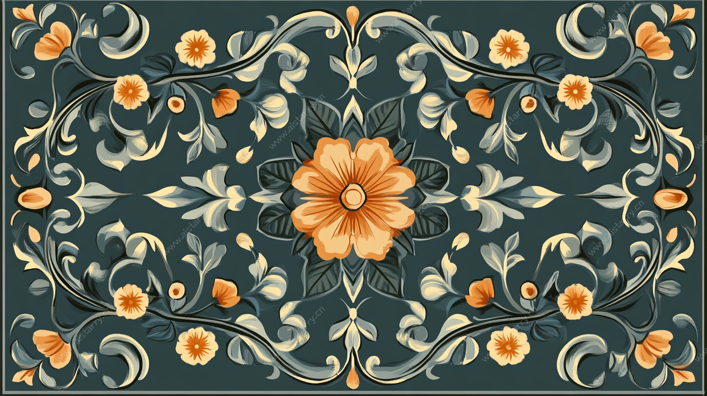 复古花卉对称装饰图案