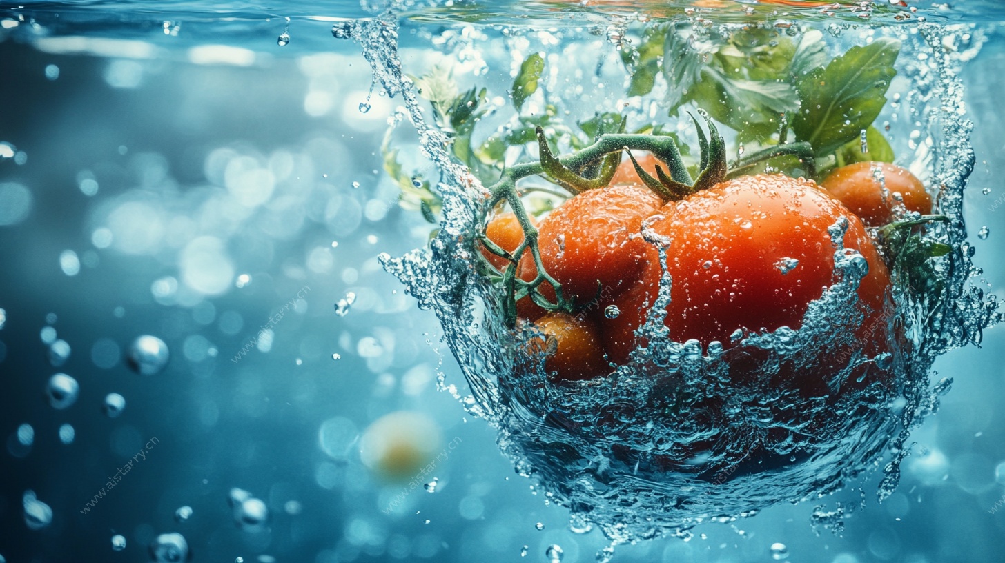 番茄入水瞬间水花四溅