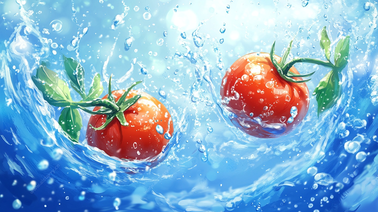 番茄入水瞬间的清新画面