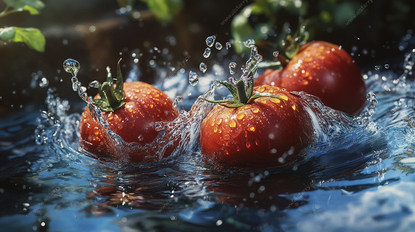番茄入水溅起晶莹水花