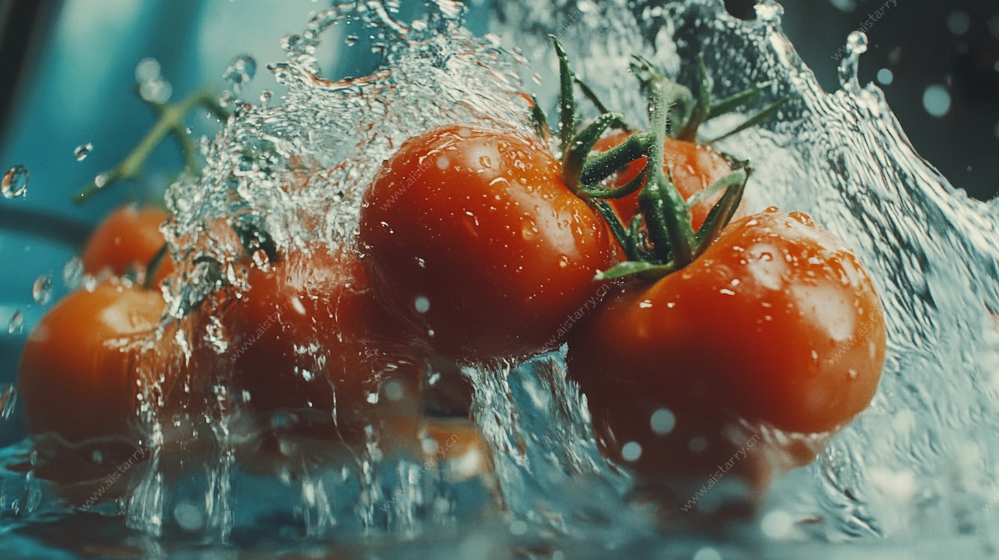 番茄入水溅起晶莹水花