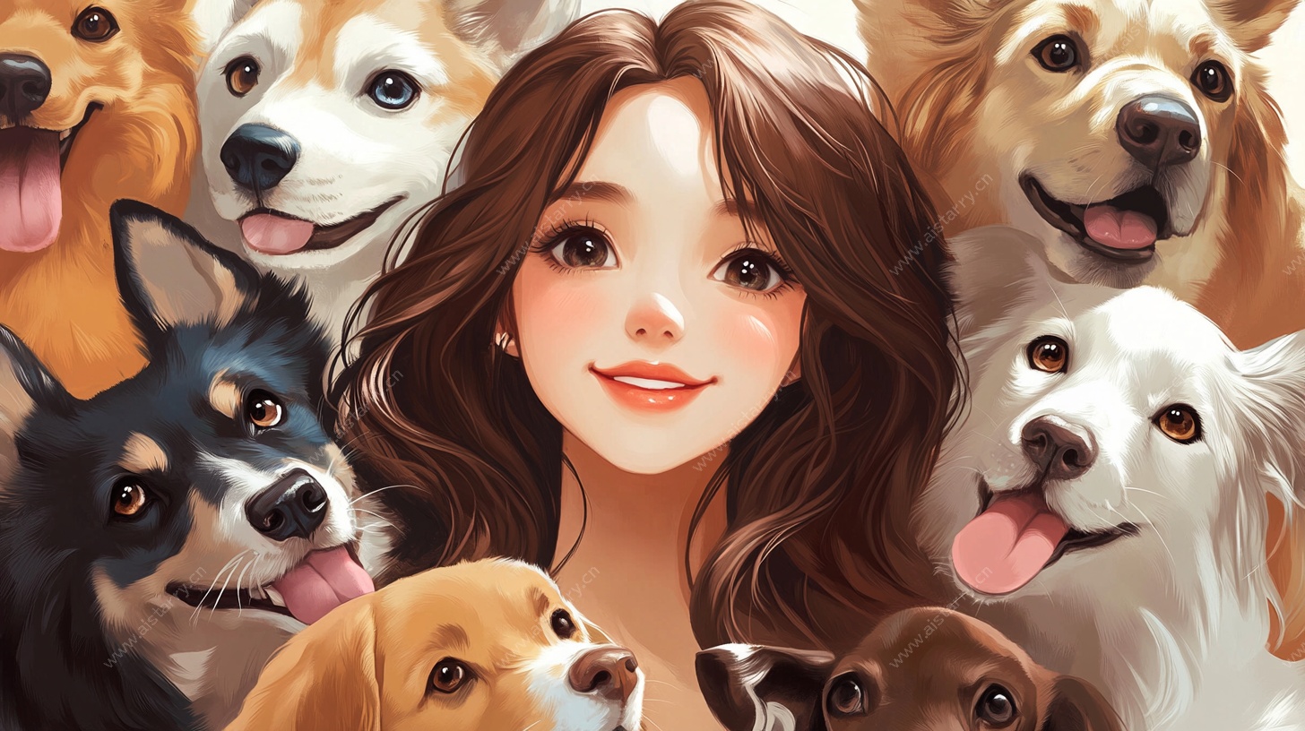 女孩与萌犬的欢乐瞬间