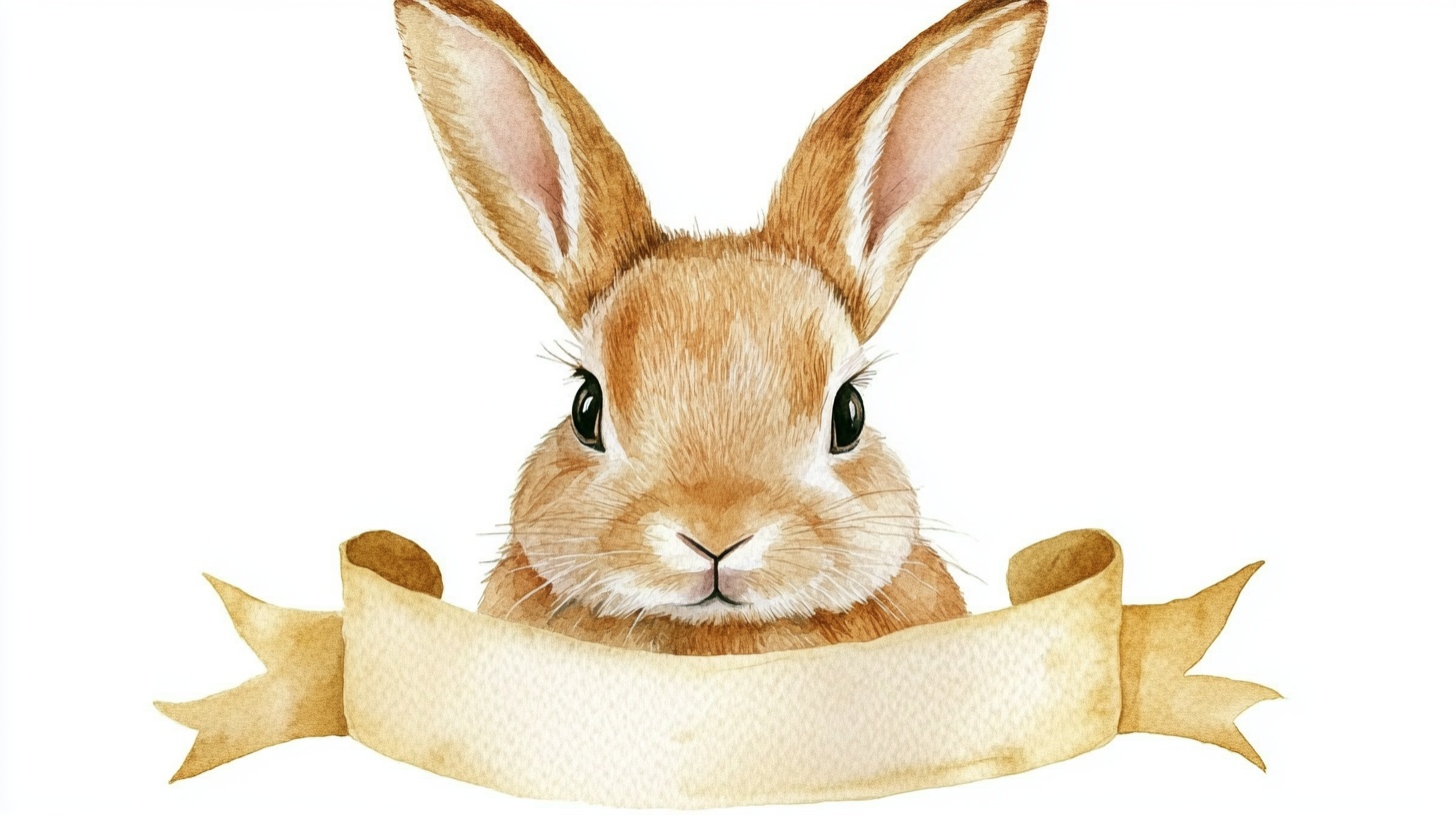 水彩兔子与空白横幅插画