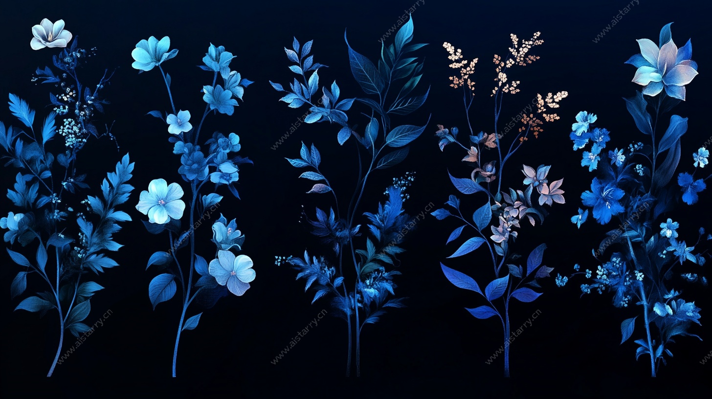 蓝色花卉插画集合