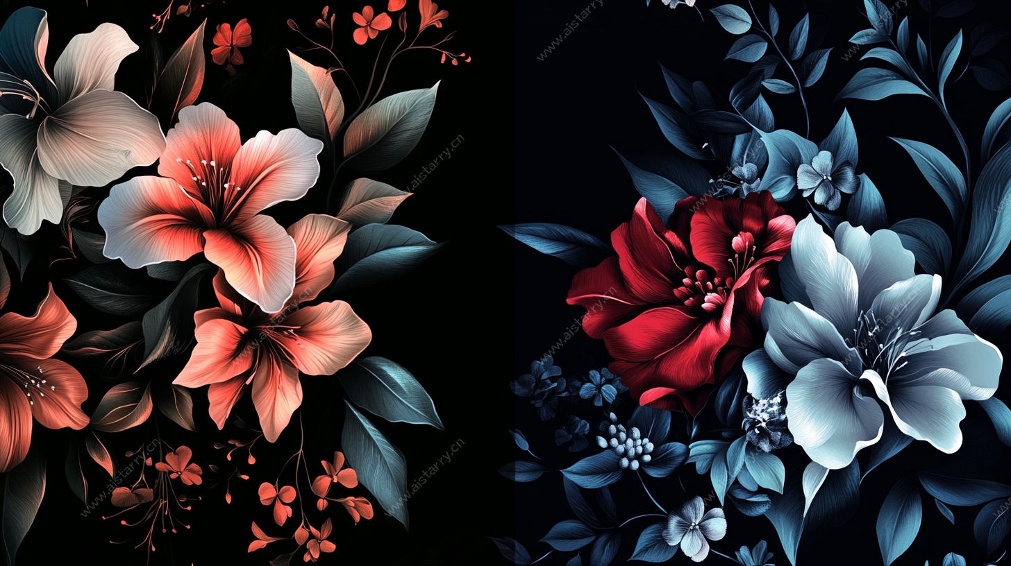 双色调花卉图案设计
