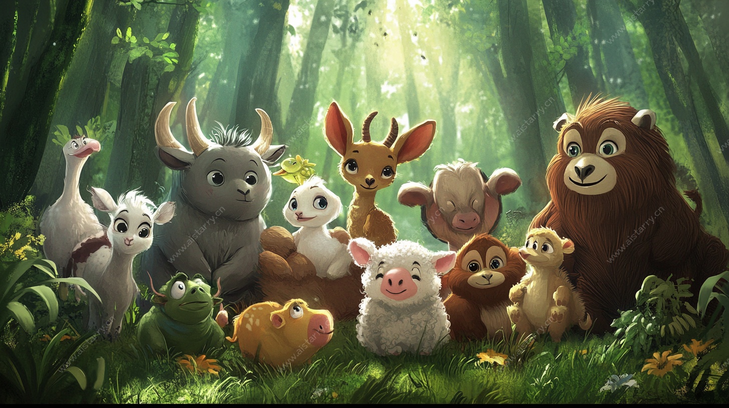 森林中的动物欢乐聚会