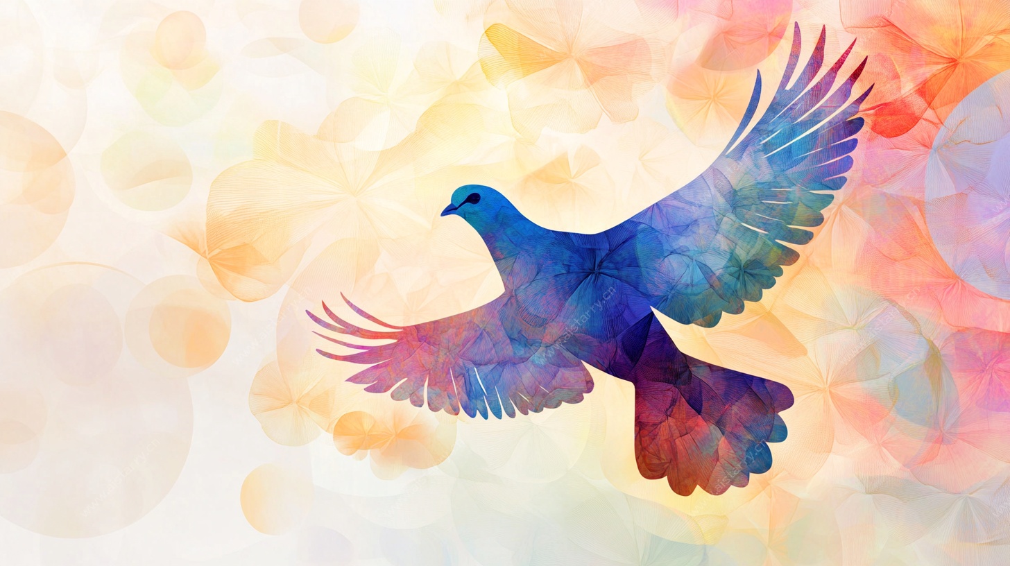 彩色飞鸟水彩画