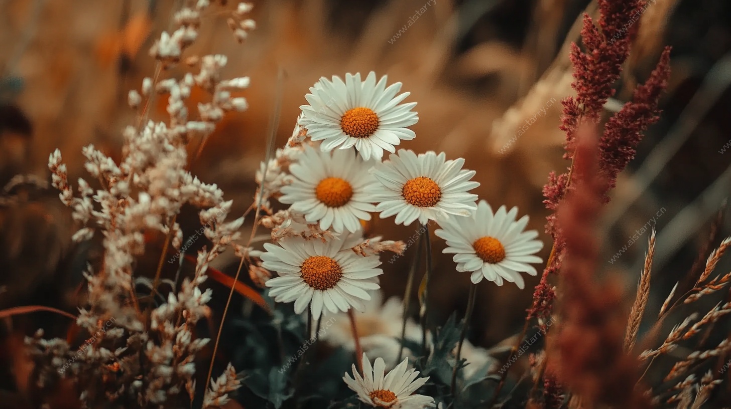 雏菊绽放于秋日草丛间