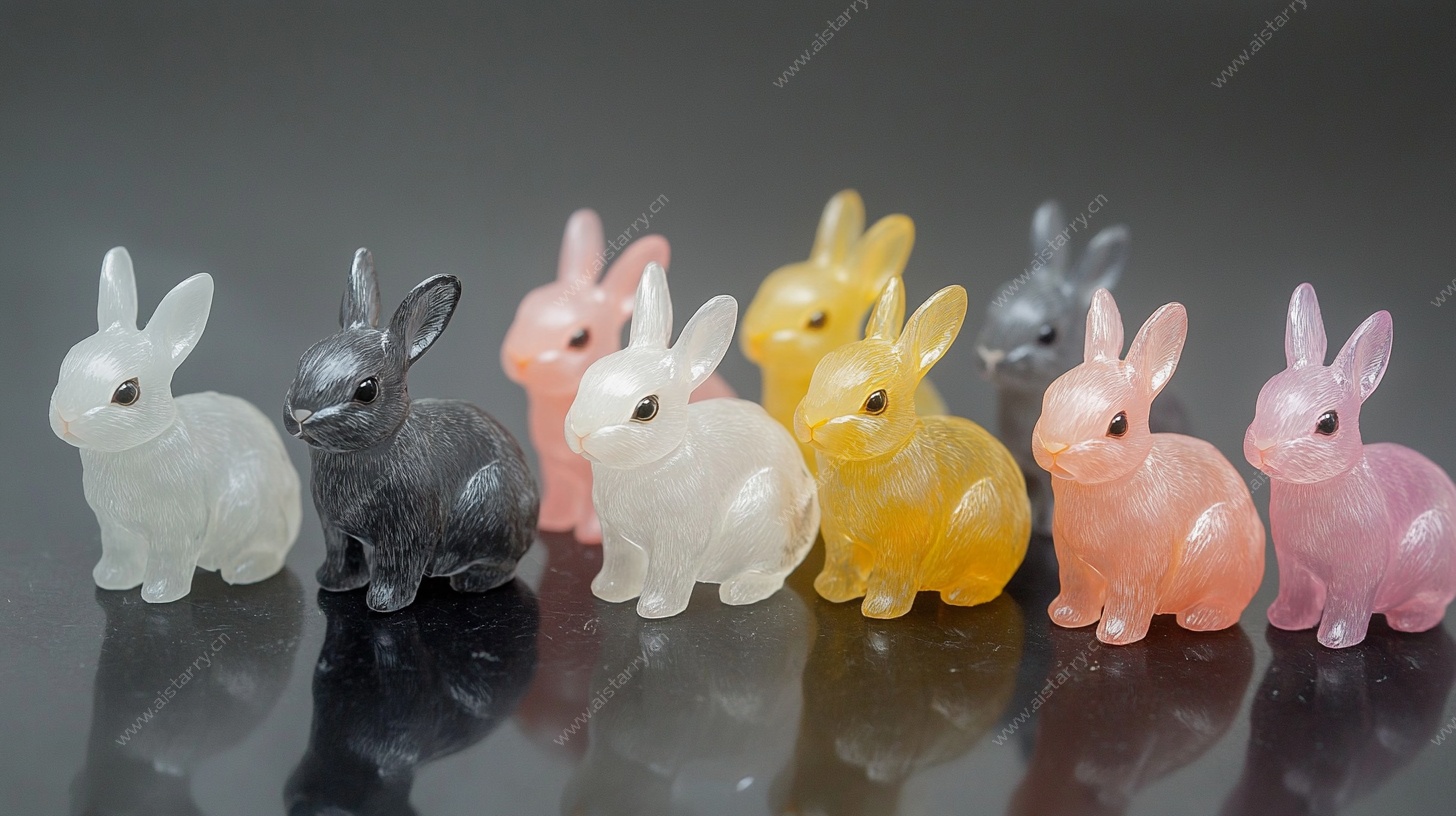 多彩玉石小兔摆件
