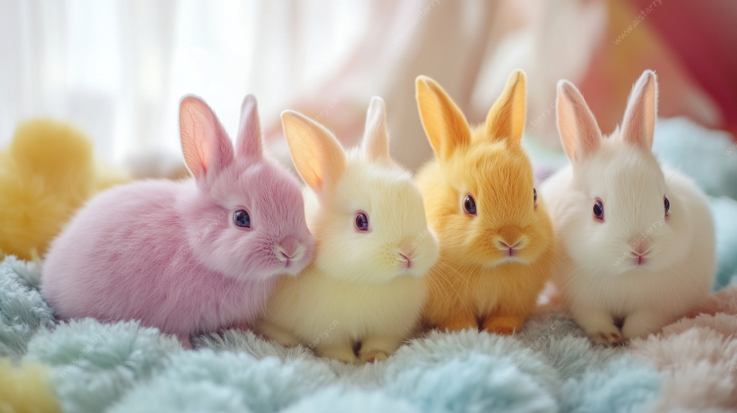 可爱萌兔毛绒玩具合影