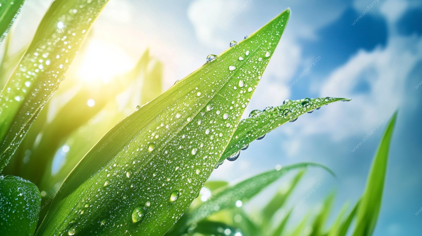 晨露青草映蓝天