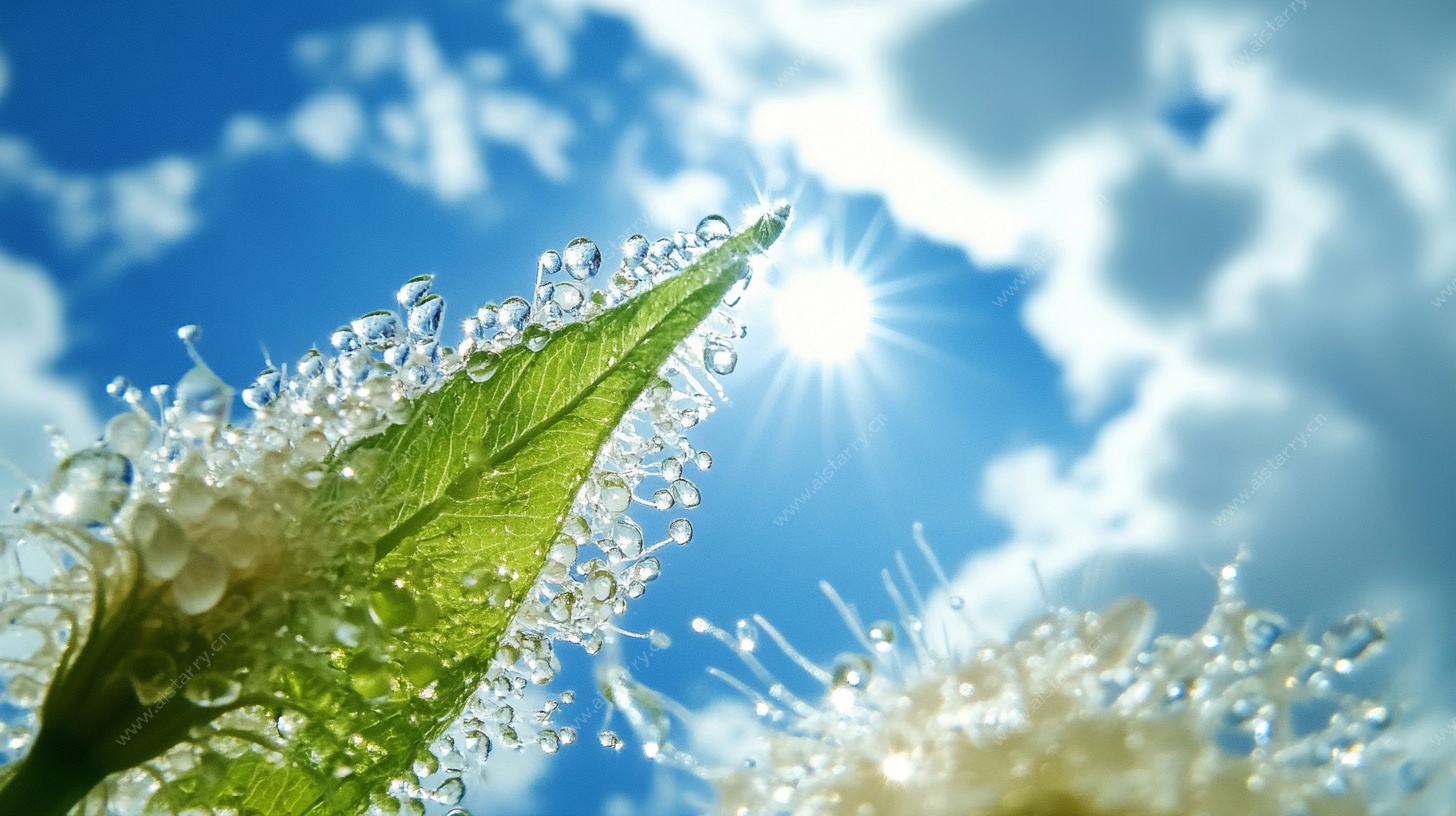 阳光下带露珠的清新绿叶