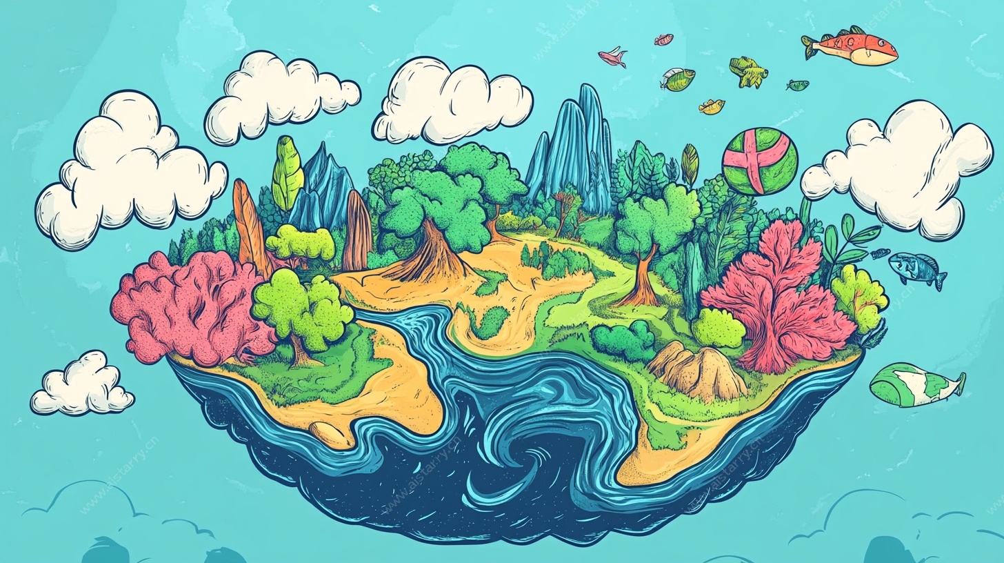 梦幻悬浮岛屿插画