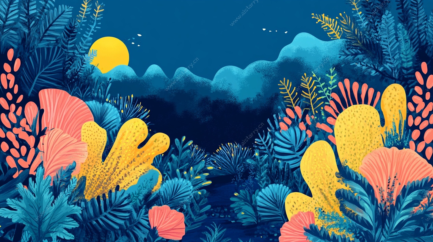 月夜下的奇幻植物景观