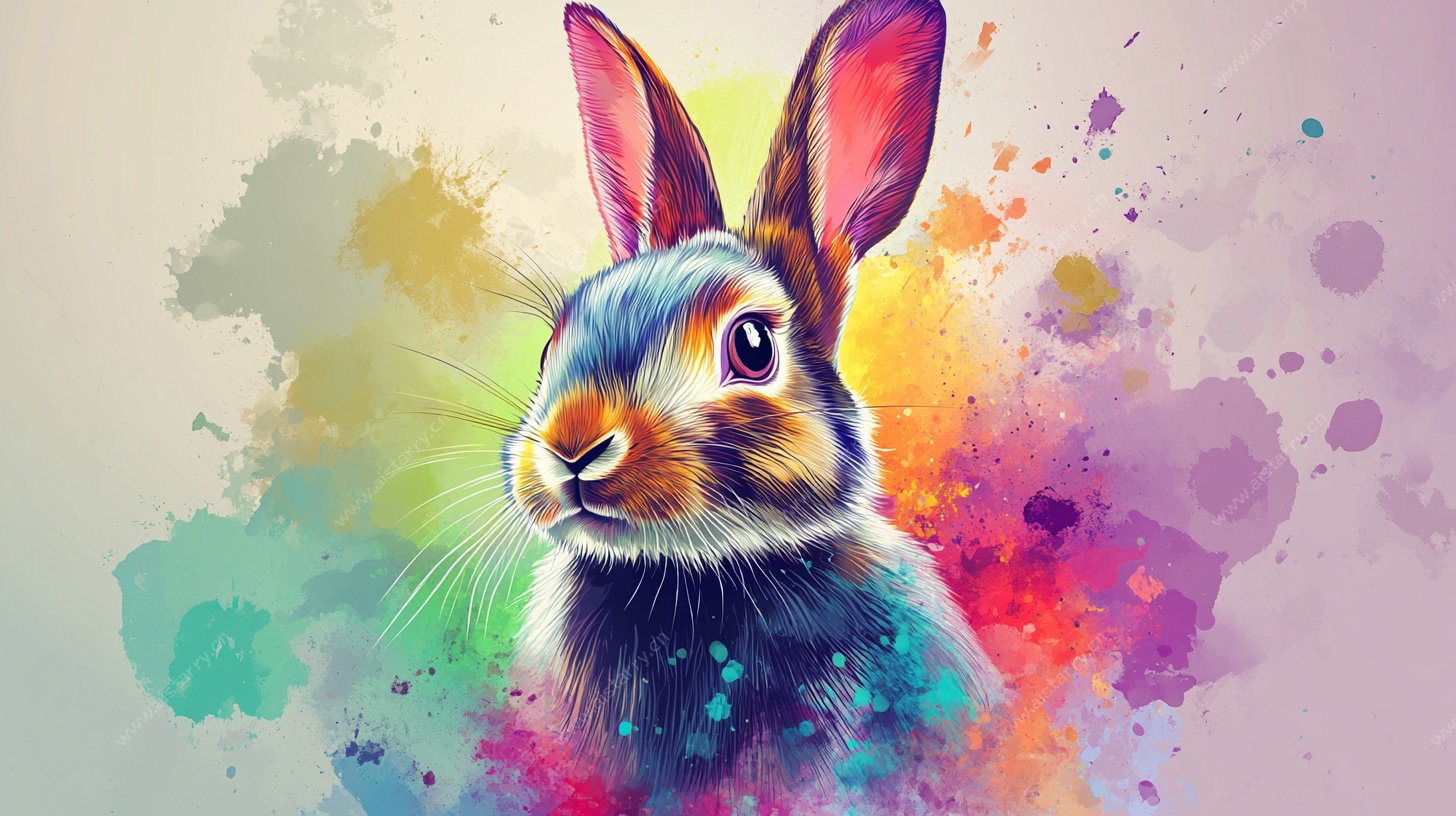 水彩风彩色兔子插画