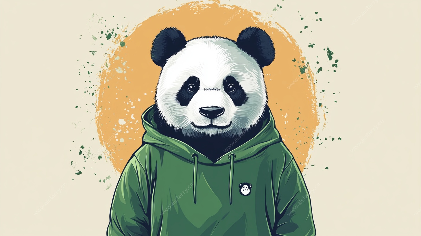 穿绿卫衣的熊猫插画