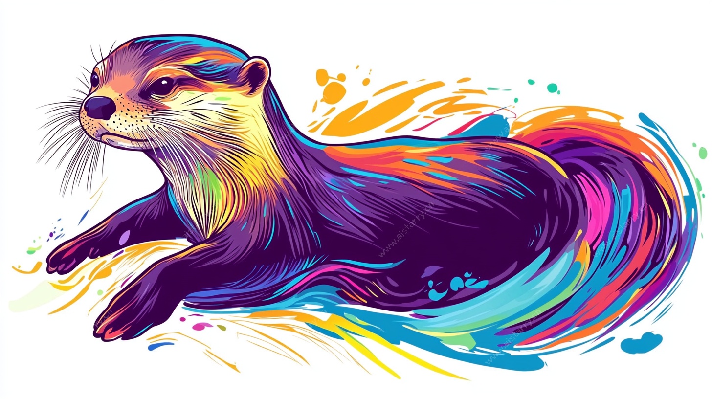 彩色水獭插画