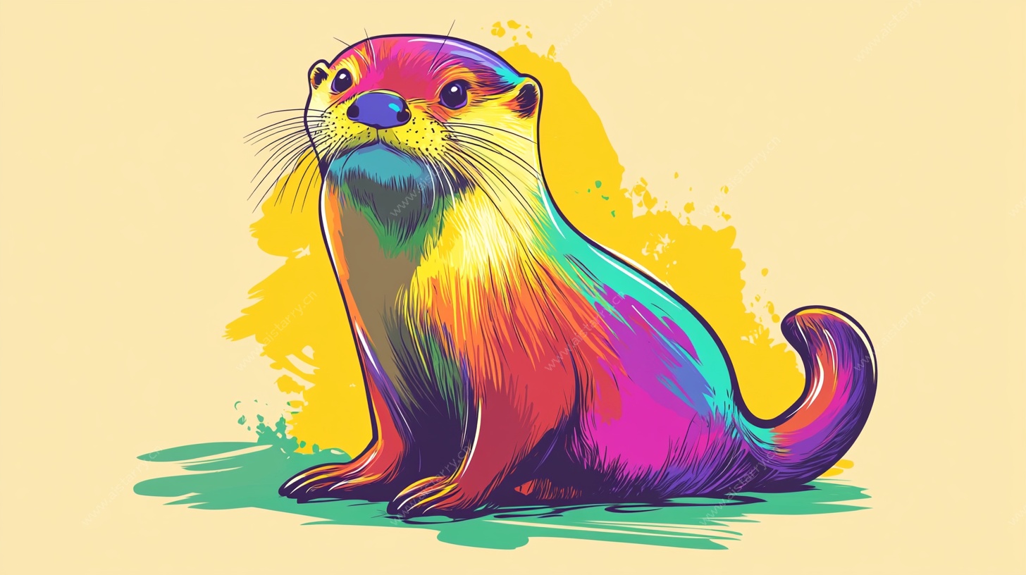 彩色海獭插画