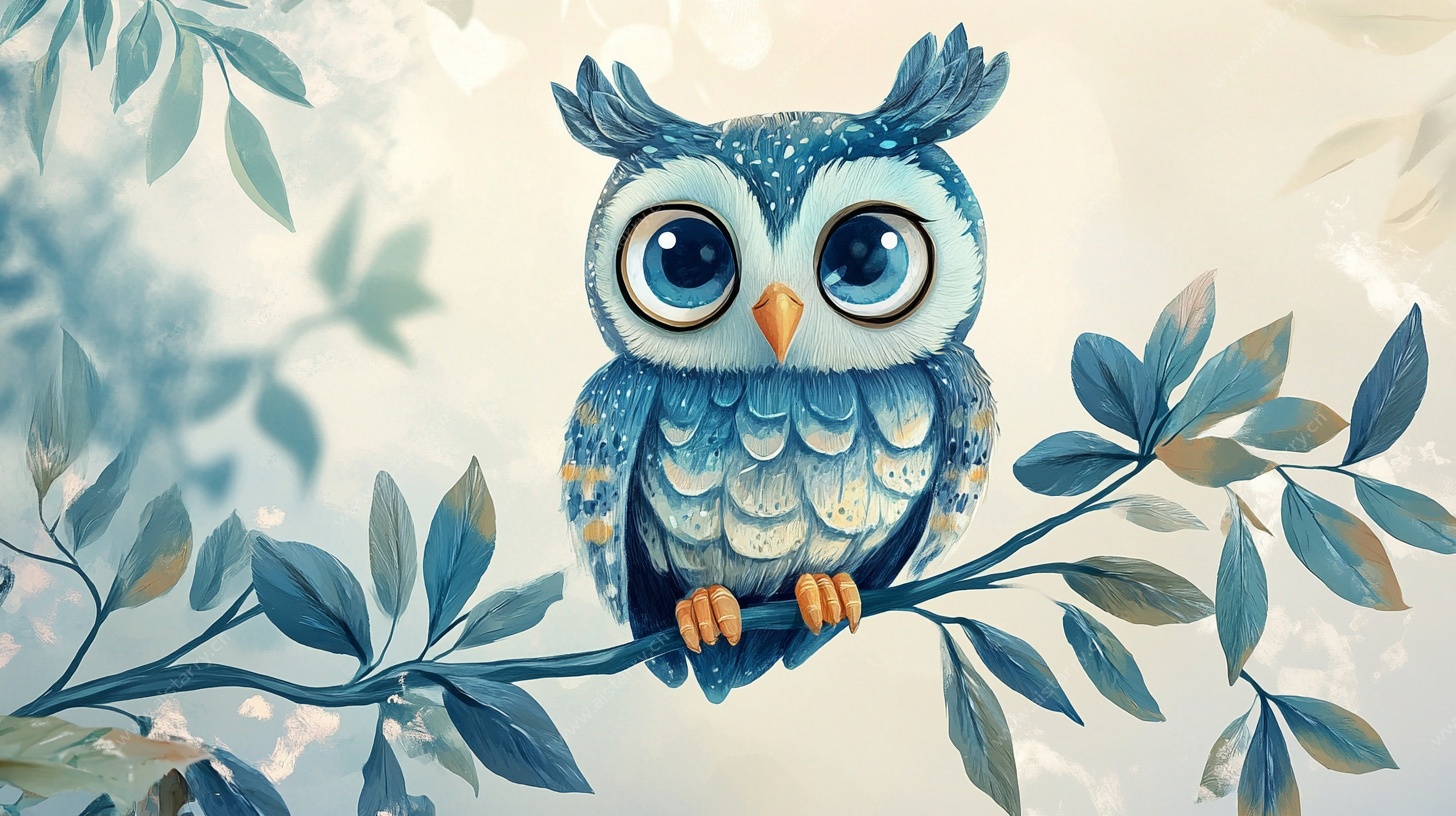 栖息枝头的萌趣猫头鹰