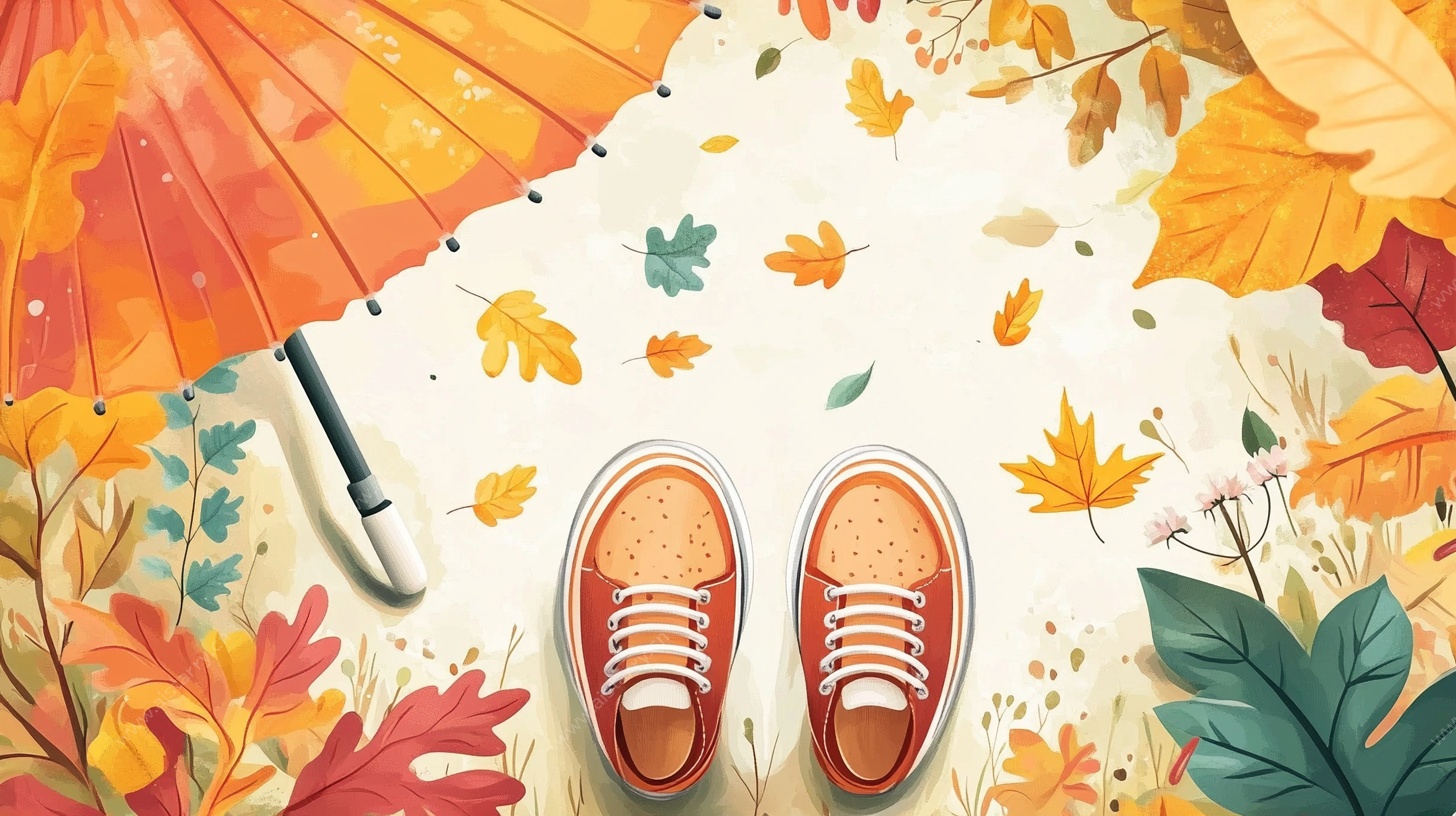 秋日鞋伞 落叶浪漫图景