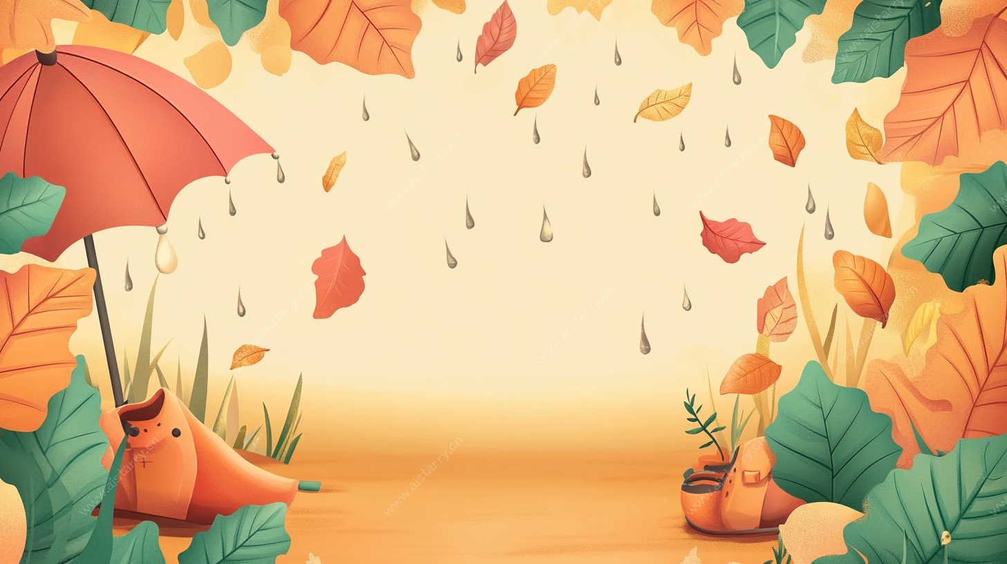 秋日雨中萌宠温馨场景