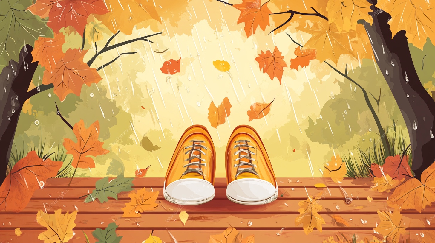 秋日木径上的橙鞋风景
