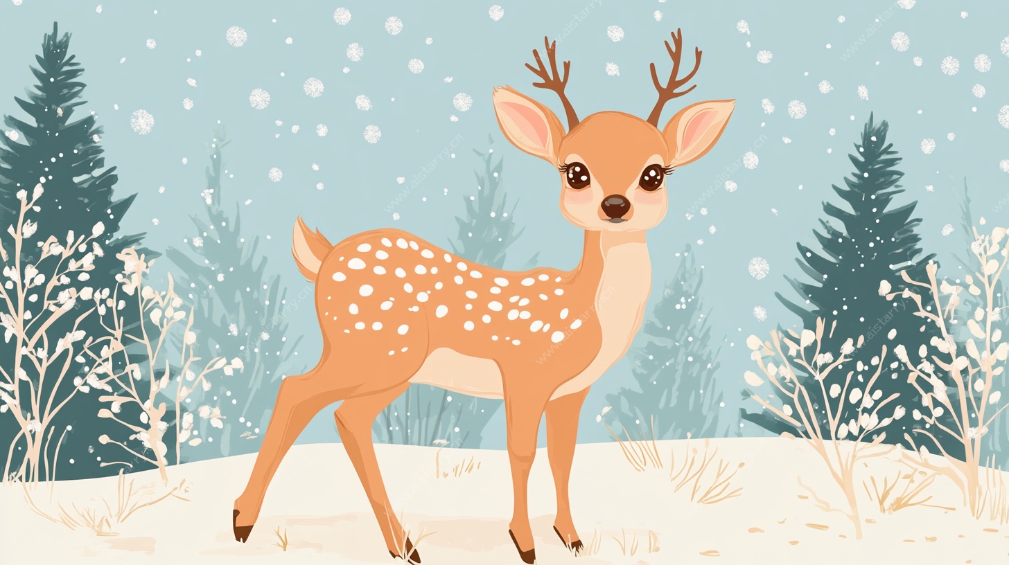 雪地中的可爱小鹿