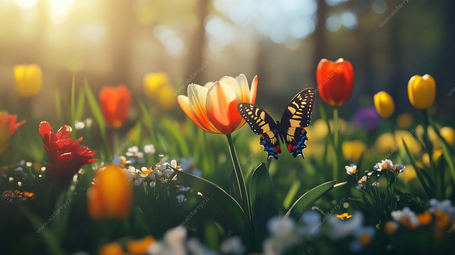 阳光下的蝶舞繁花