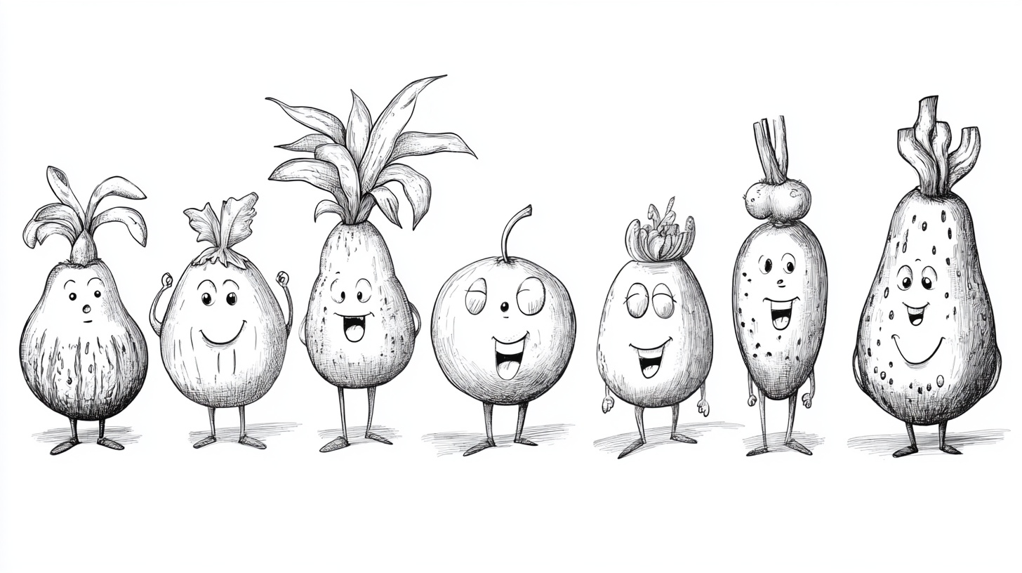 可爱卡通蔬果排队形象