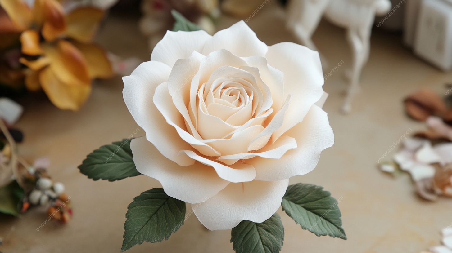 素雅白玫瑰静物特写