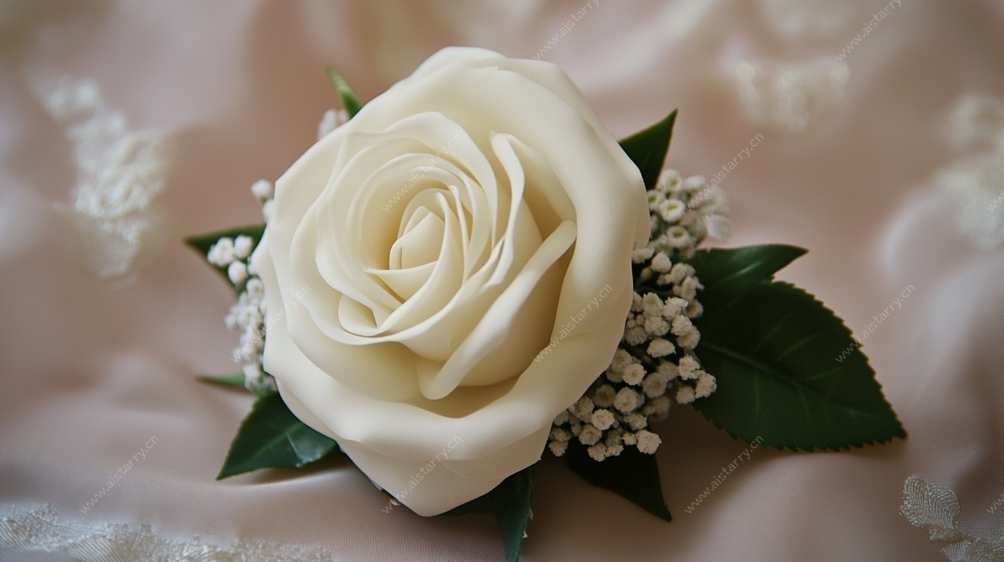 白玫瑰胸花特写