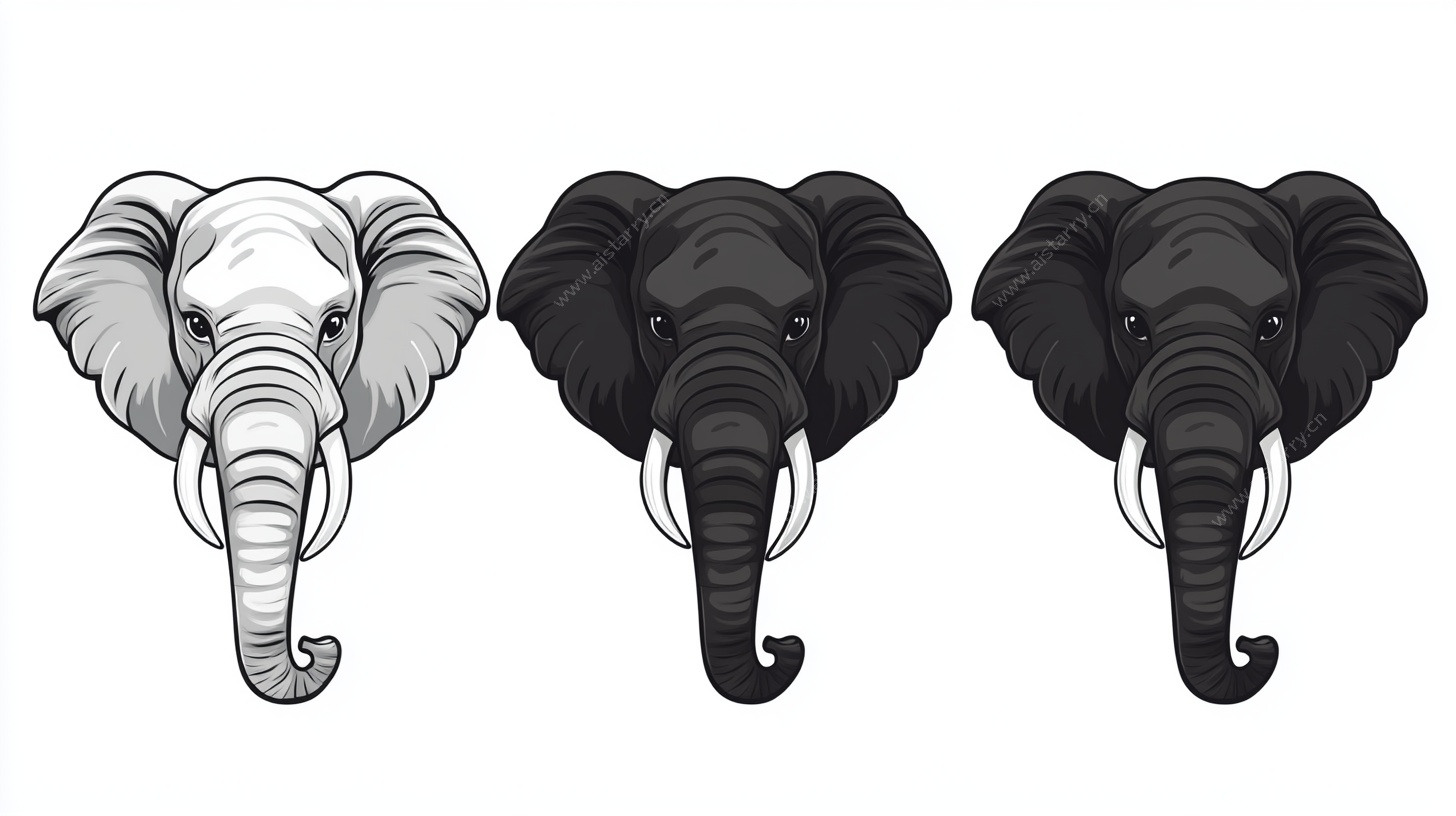 三头大象头部插画